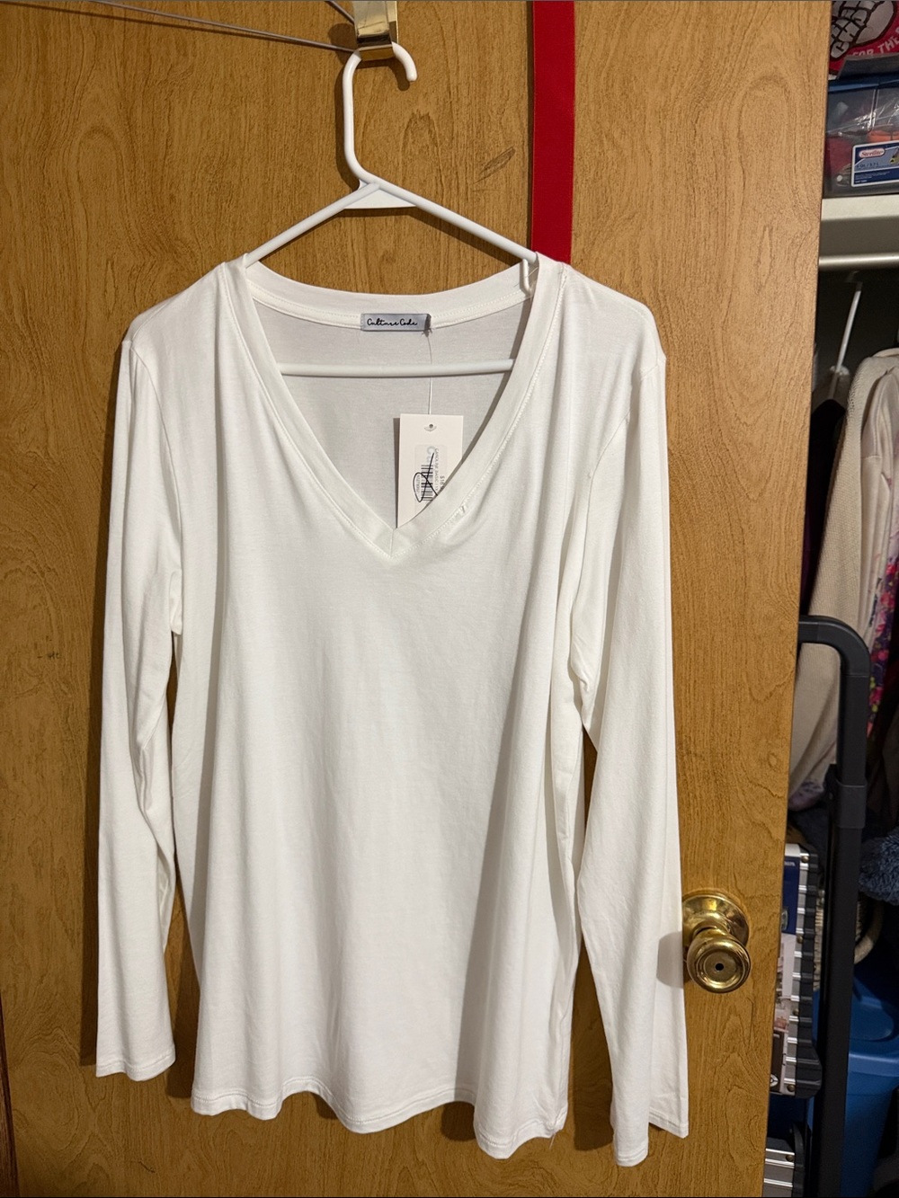 Caslon V-Neck Long Sleeve Top - White